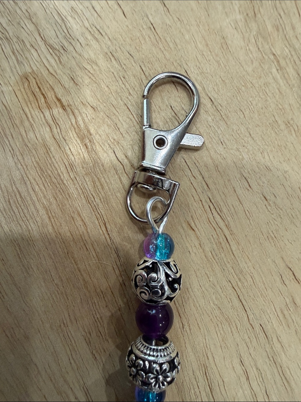 Purple Tassel Paw Bead Keychain with Silver Accents - Picture 7 of 8